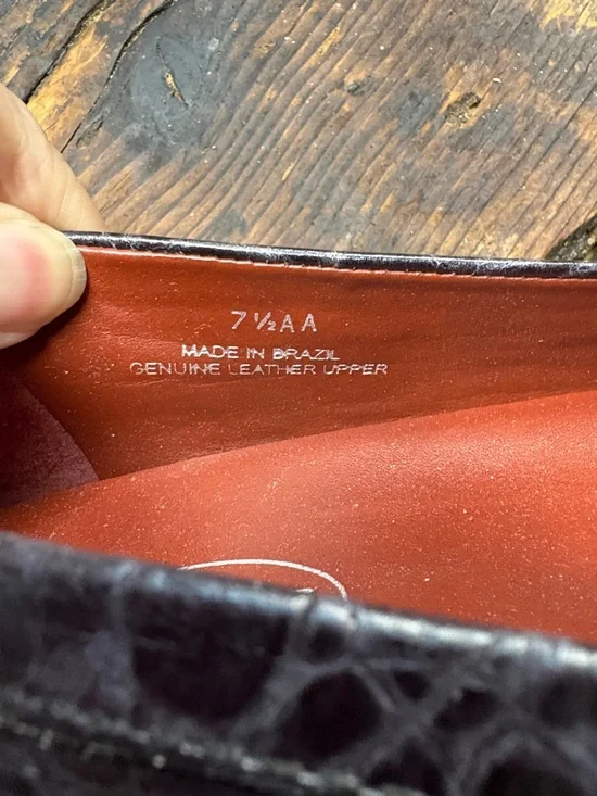 Talbots Croc Embossed Leather Loafers Burgundy Horsebit 7.5 AA Narrow - Picture 10 of 10